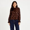 Chemise droite broderie manches longues marron fonc&eacute; femme