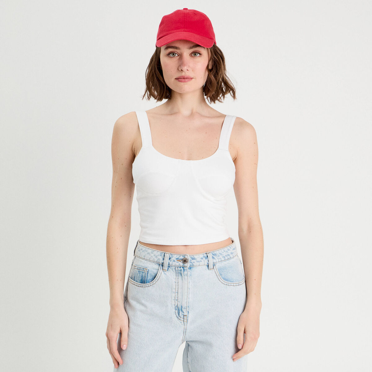 Débardeur cropped bretelles blanc femme