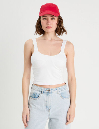 Débardeur cropped bretelles blanc femme