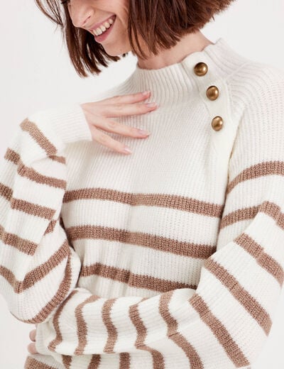 Robe pull droite col montant blanc femme