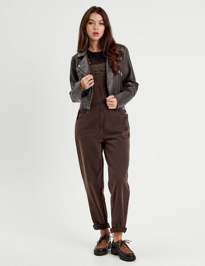 Salopette droite en jean marron foncé femme