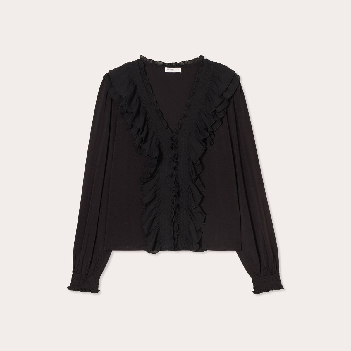 Blouse avec volants noir femme