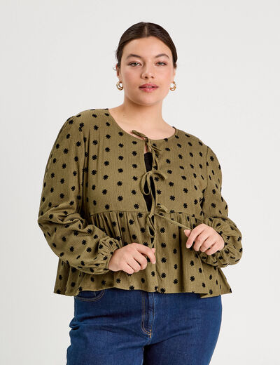 Blouse avec noeuds beige femme