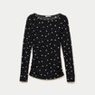 Top dentelle pliss&eacute; col bateau noir femme