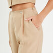 Pantalon large boutons beige femme