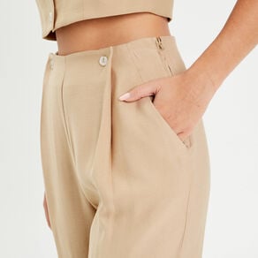 pantalon large boutons beige femme Pantalon large boutons beige femme