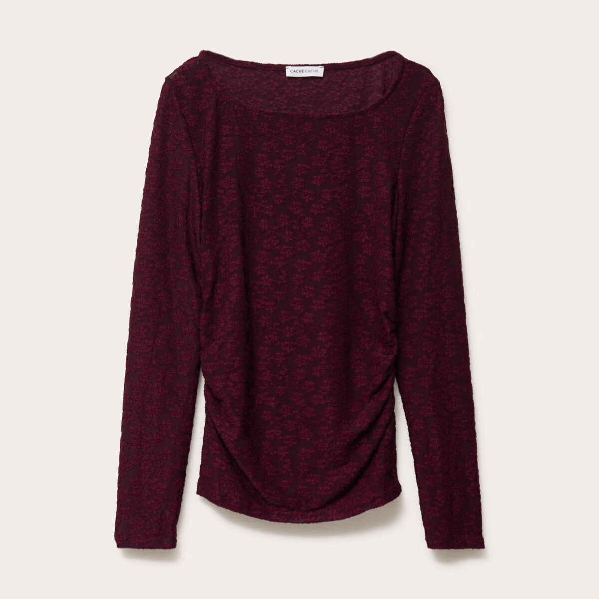 T-shirt motif en relief violet fonc&eacute; femme