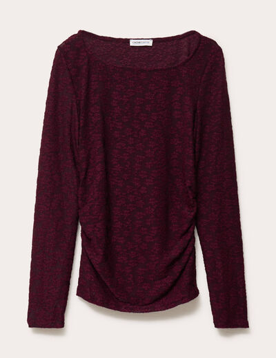 T-shirt motif en relief violet fonc&eacute; femme