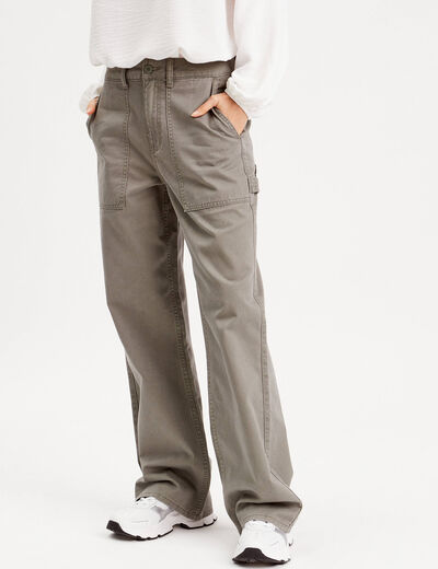 Pantalon jambe large vert kaki femme