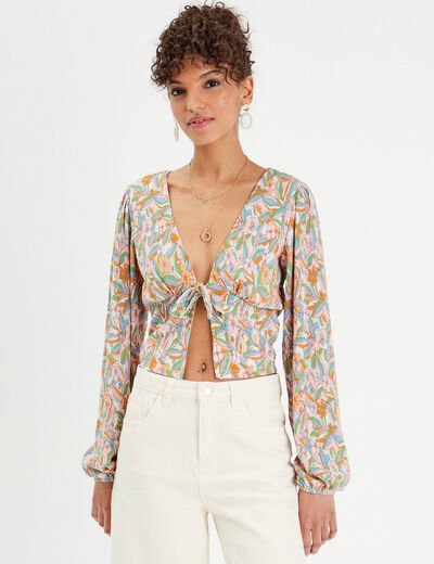 Blouse manches longues plissée rose femme