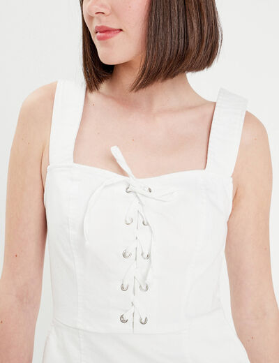 Robe ajustée col laçage jean ecru femme