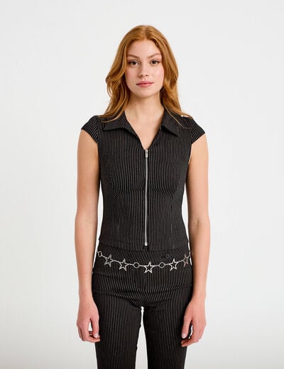 Chemise cintr&eacute;e manches courtes noir femme
