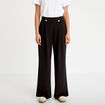 Pantalon large taille haute fluide noir femme