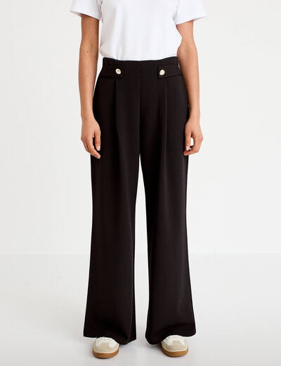 Pantalon large taille haute fluide noir femme