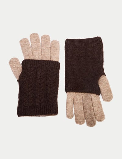 Gants mitaines 2-en-1 taupe femme