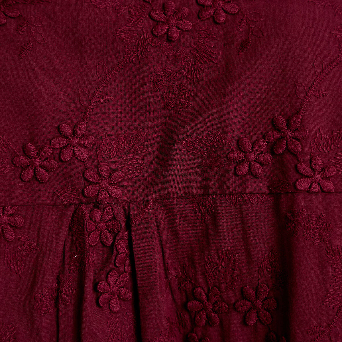 Blouse droite col rond manches longues bordeaux femme