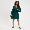 Robe courte &eacute;vas&eacute;e col v manches 3/4 vert fonc&eacute; femme