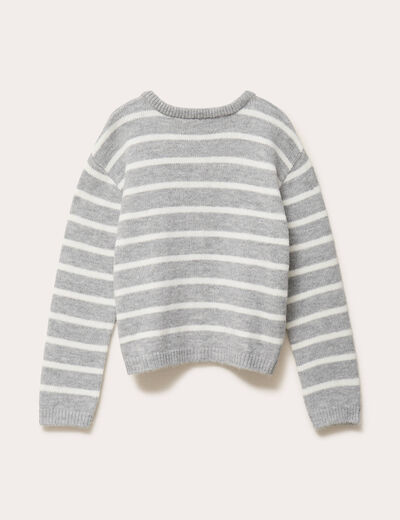 Gilet col rond manches longues gris clair femme