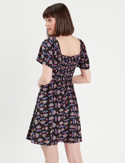 Robe évasée manches courtes noir femme