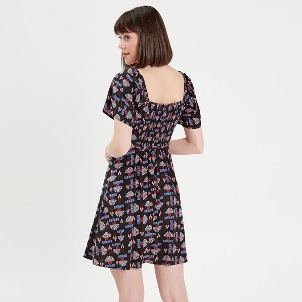 Robe évasée manches courtes noir femme