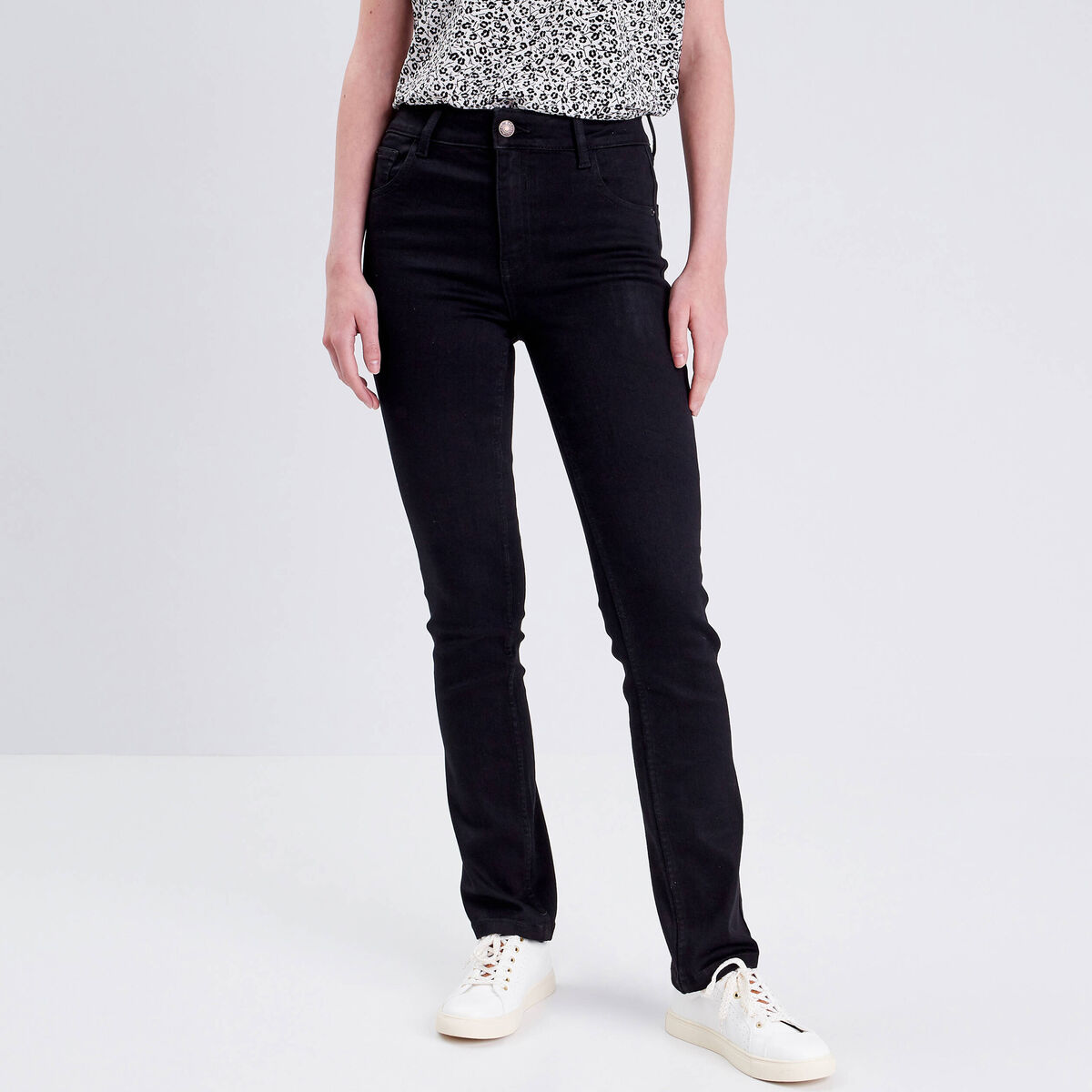 Jeans droit taille haute denim noir femme
