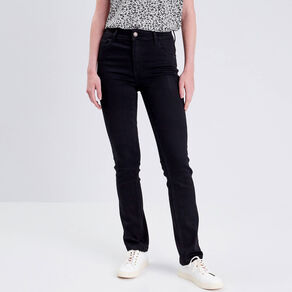 Jeans droit taille haute denim noir femme
