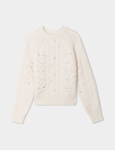 Pull d&eacute;tails bijoux ivoire femme