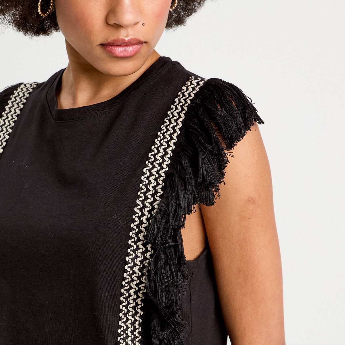 T-shirt avec franges noir femme