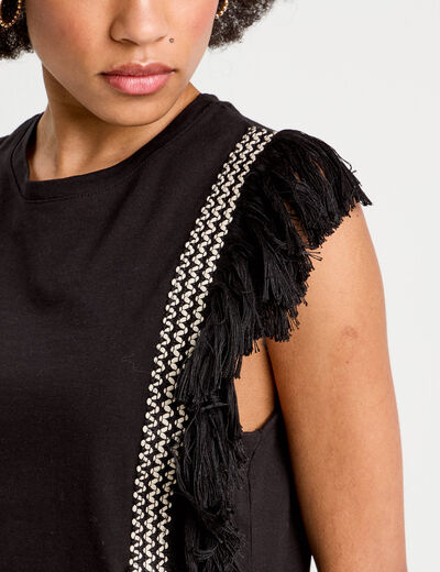 T-shirt avec franges noir femme