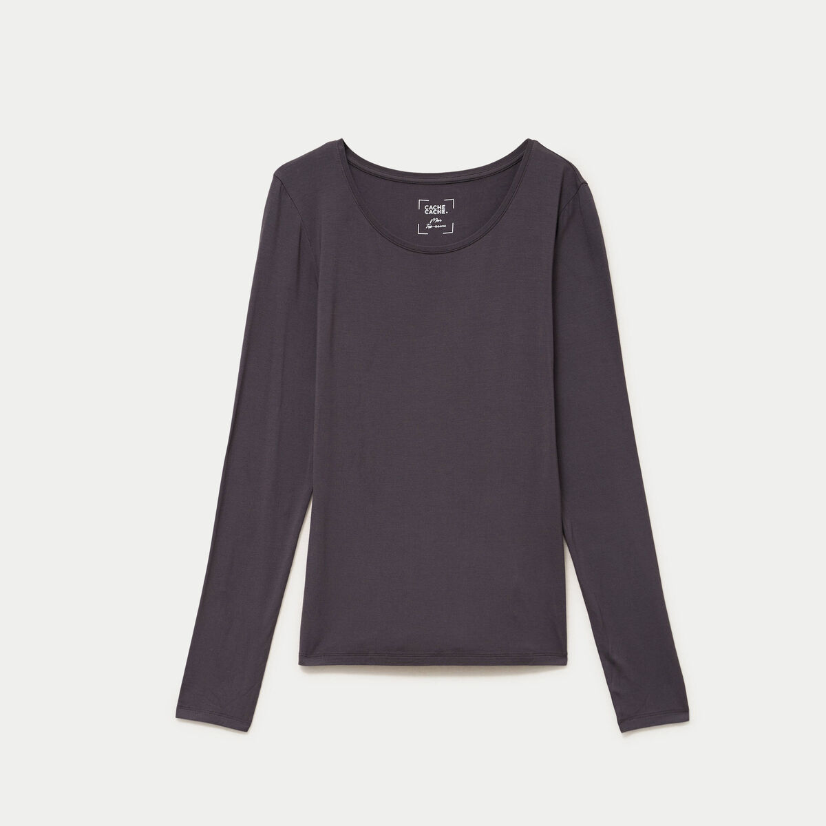 T-shirt uni &agrave; manches longues gris fonc&eacute; femme