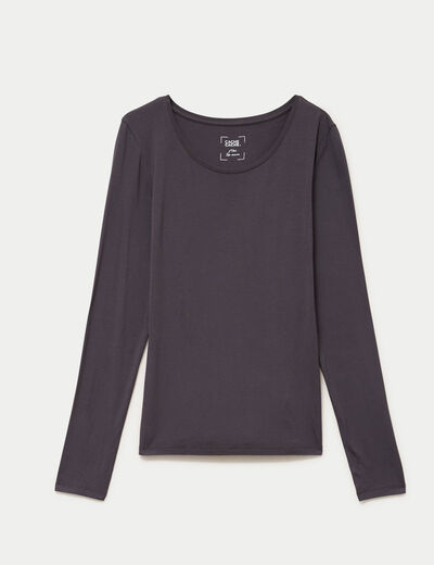 T-shirt uni &agrave; manches longues gris fonc&eacute; femme