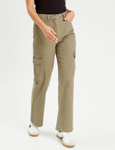 Pantalon cargo large vert kaki femme