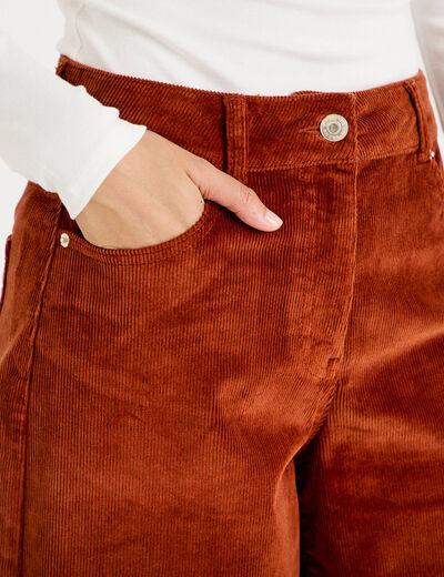 Pantalon barrel en velours marron cognac femme