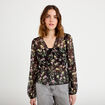 Blouse cintr&eacute;e col v manches longues noir femme