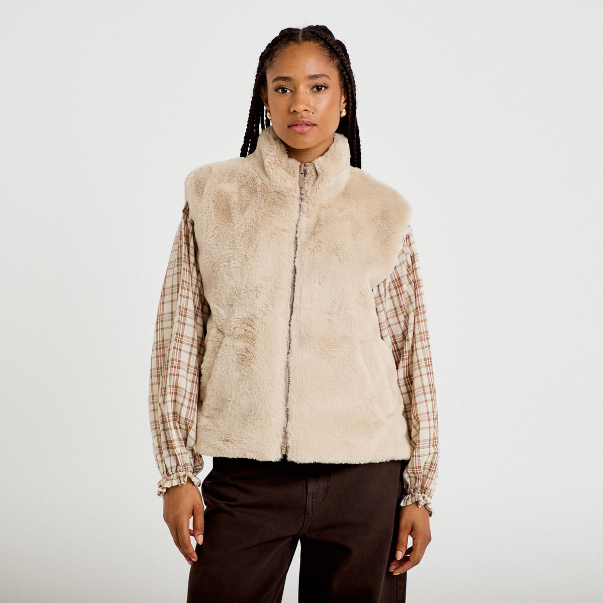 Veste r&eacute;versible sans manches beige femme