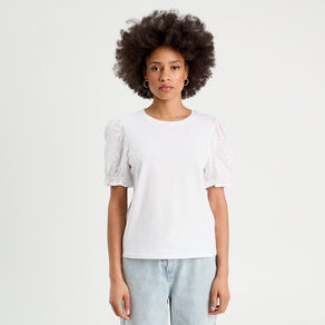 T-shirt manches brodées blanc femme