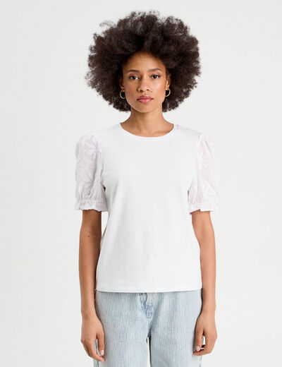 T-shirt manches brodées blanc femme