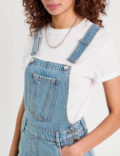 Salopette short en jean denim double stone femme