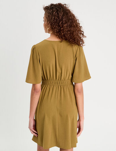 Robe évasée taille élastiquée vert kaki femme