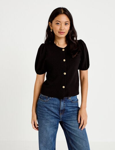 Blouse droite manches courtes noir femme