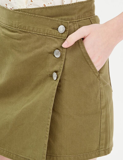 Jupe-short droite en jean vert kaki femme