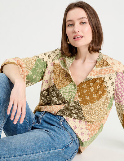 Chemise manches 3/4 beige femme