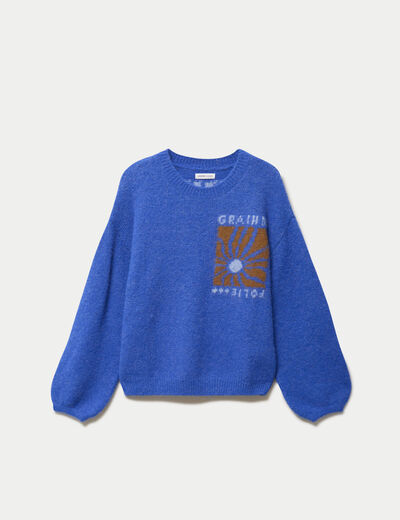Pull ample col rond manches longues bleu electrique femme