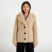 Manteau droit bouclettes col tailleur beige femme
