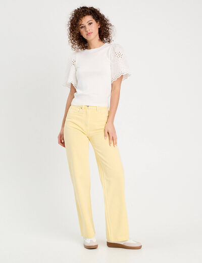 Pull manches broderie anglaise blanc femme