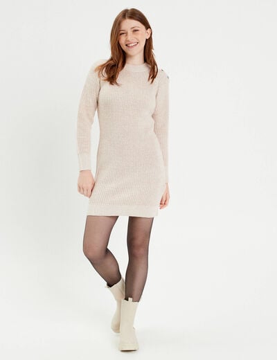 Robe pull droite col rond ivoire femme