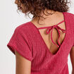 Robe courte évasée col v manches courtes rouge foncé femme