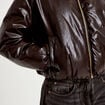 Doudoune cropped similicuir col montant marron fonc&eacute; femme