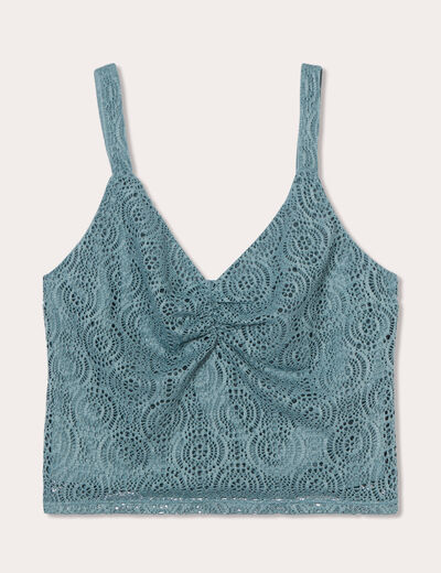 Débardeur cropped dentelle vert foncé femme