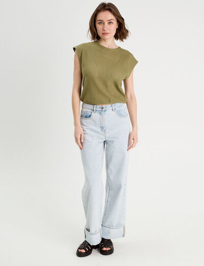 Débardeur ajouré vert kaki femme